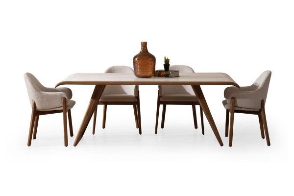 Wit-bruine eetkamerset Moderne eettafel 6x gestoffeerde stoelen 9-delig