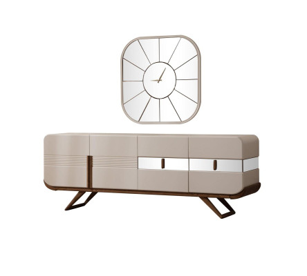 Wit-bruine eetkamerset Moderne eettafel 6x gestoffeerde stoelen 9-delig