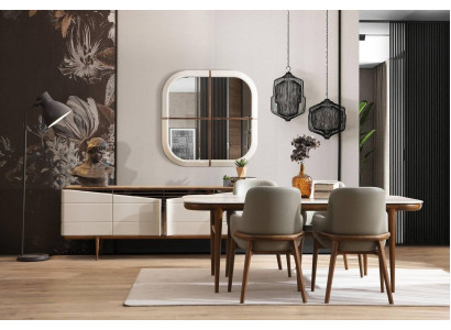 Bruin-wit eetkamer meubels, design eetkamerset, luxe 9-delige set