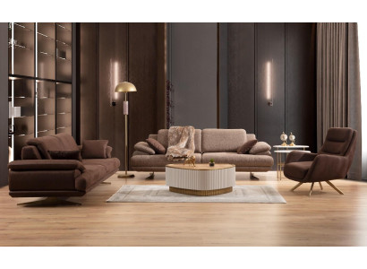 Beige-bruin woonkamer bankstel 3-zits fauteuil salontafel