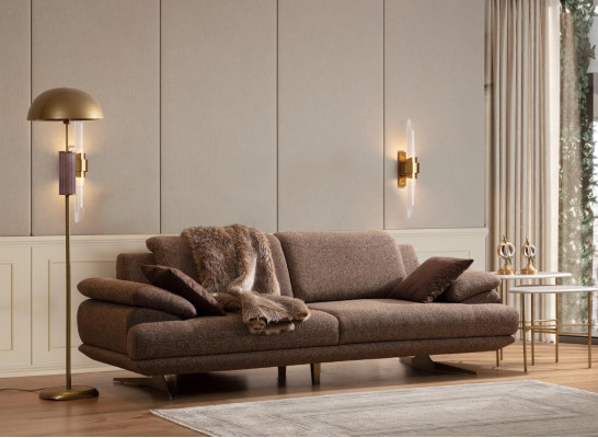 Beige-bruin woonkamer bankstel 3-zits fauteuil salontafel
