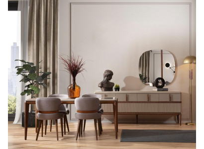 Moderne eetkamer set Ontwerper eettafel 4x gestoffeerde stoelen Luxe dressoir