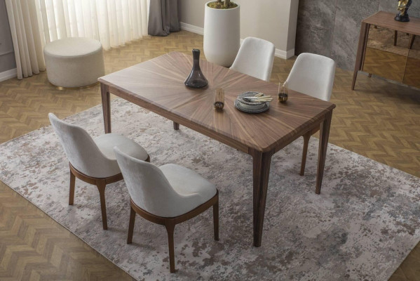Eetkamerset Bruine eettafel Luxe witte 6x gestoffeerde stoelen 7-delig