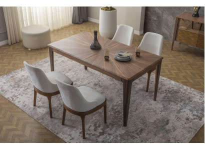 Eetkamerset Bruine eettafel Luxe witte 6x gestoffeerde stoelen 7-delig