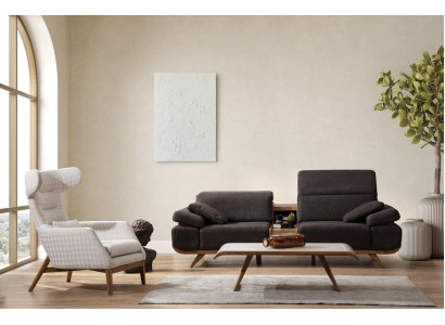 Bruin-wit zitmeubilair Driepersoonsbank Luxe gestoffeerde fauteuil 2-delige set