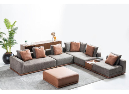 Ontwerper Grijze L-vorm Bank Woonkamer Hoek Woonlandschap Voetenbank 2pcs