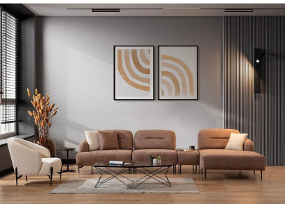 Bruin-Beige woonkamer zithoek hoekbank woonlandschap fauteuil 2-delig