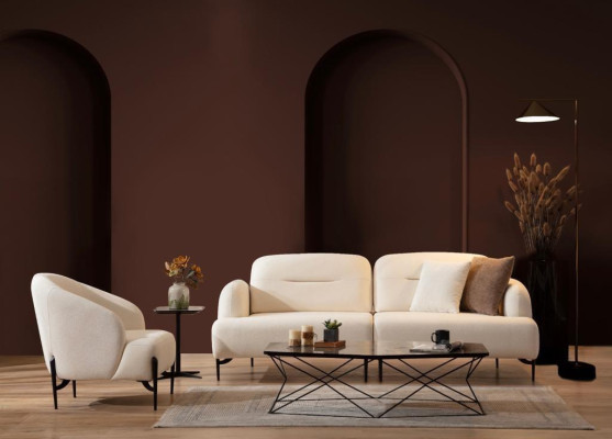 Witte woonkamer designbankstel 3-zits gestoffeerde fauteuil 2-delig set nieuw