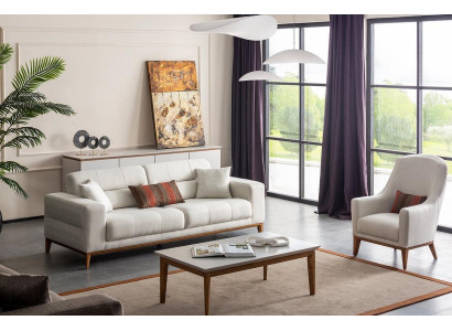 Witte exclusieve woonkamer textiel set 3-zits luxe fauteuil 2-delig