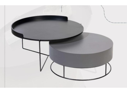 Ronde set 2x salontafel grijs bijzettafel woonkamertafels