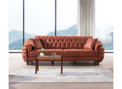 Oranje Chesterfield bank Driezitsbank Meubels Fluweel Hout Zitkussen