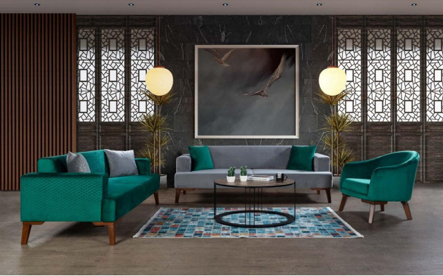 Elegante Grijze Bank Driepersoons Bankstel Woonkamer Zitmeubel Fluweel