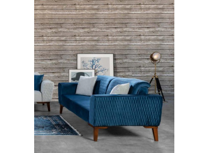 Blau bankstel driezitter bank elegant zitmeubilair woonkamer fluweel