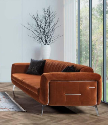 Oranje Design Bank Bank Fluweel Driezits Luxe Meubel Stof Textiel