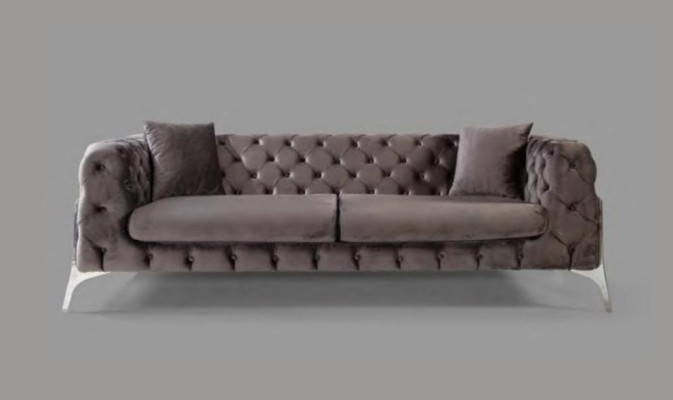 Chesterfield grijze bank 3-zits woonkamer banken textiel bekleding
