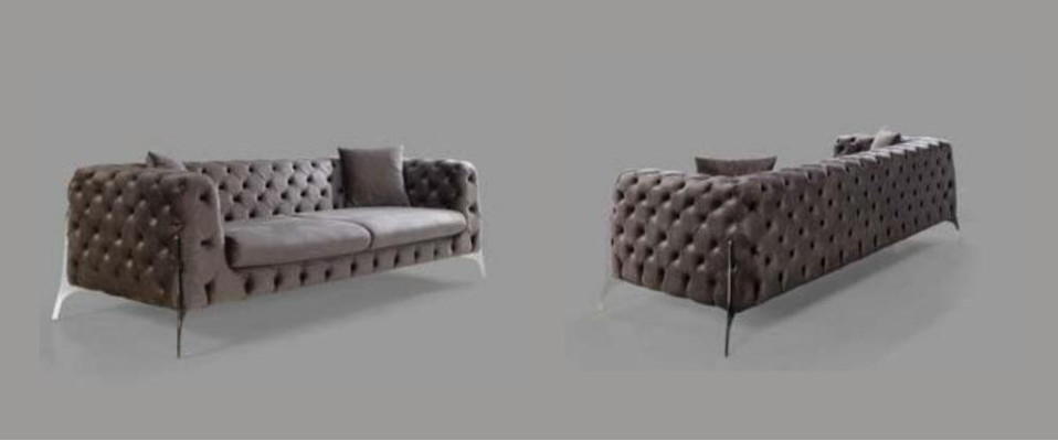Chesterfield grijze bank 3-zits woonkamer banken textiel bekleding
