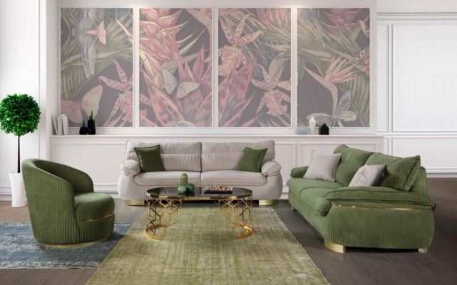 Moderne bankstellen 3-zits Zachte bank bekleding Ontwerp Woonkamer Beige