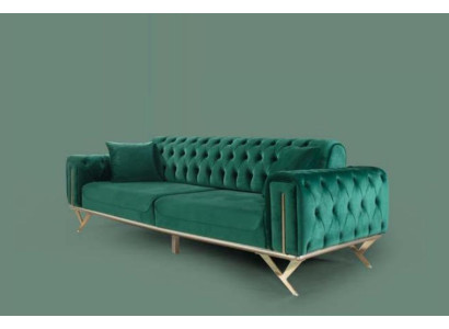 Groene Chesterfield bank driezitter zitbank meubels fluweel hout