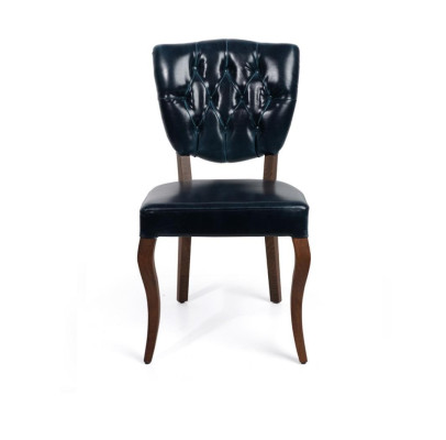 Donkerblauwe Chesterfield eenzitter designer leren stoel luxe eetkamer meubels