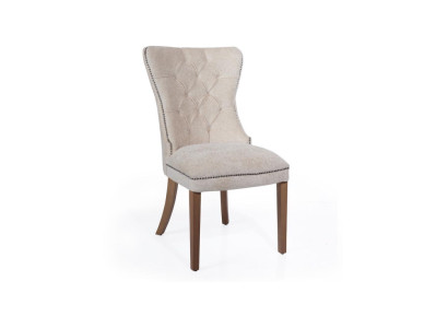 Beige eetkamer houten stoel gestoffeerd fauteuils klassieke design meubels