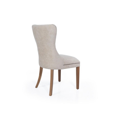 Beige eetkamer houten stoel gestoffeerd fauteuils klassieke design meubels