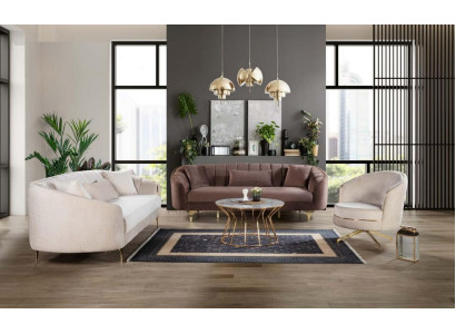 Luxe woonkamerbankstel bruin beige set 3+3+1 zitgroepen