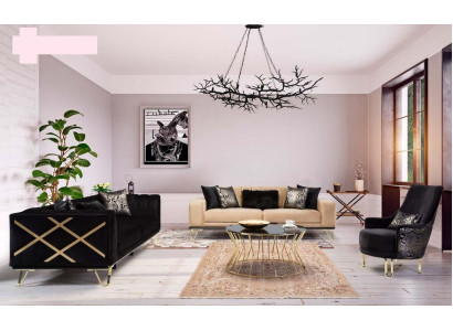 Sofa set zwart bankstel 3+3+1 zits fauteuil Elegante metaal fluweel