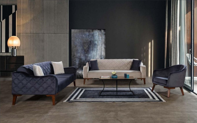 Elegante Zwarte Driepersoons Bankstel Sofa Woonkamer Zitmeubelen Fluweel