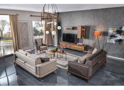 Garnituur bankstel Luxe 3+3+1 zitsbank Stof Fauteuil Banken Modern Bruin