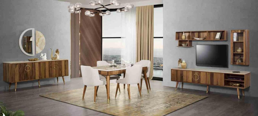 Garnituur Set Modern Tafel 6x Stoelen Stoel Compleet Eetkamergarnituur 7dlg. Eetkamer