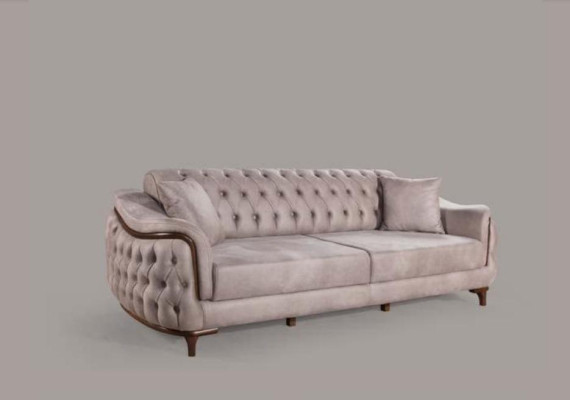 Beige Chesterfield Bank Driezits Zitkussen Bank Meubels Fluweel Hout