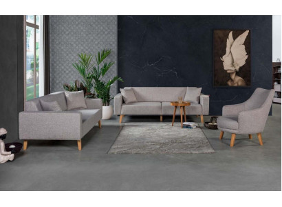 Sofa bank Bekleding Zitting 3+3+1 Zitsuite ontwerp Hout Banken Beige Zitkussen