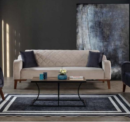 Woonkamer bankstel Bankstel 3+3+1 Blauwe bekleding Set Stoel Textiel Woonkamer bankstel Bankstel 3+3+1 Blauwe stoffering Set Stoel Textiel