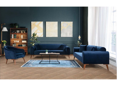 Bankstel 3+3+1 zits Bank fauteuil Koninklijk Blauwe bank Fluweel 3-delig