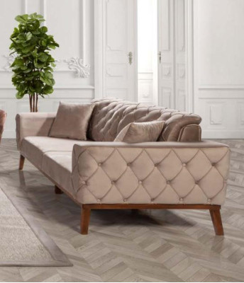 Bankstel Bank 3+3+1 zit Bruin Fauteuil Stof Chesterfield Velours
