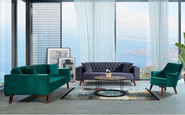 Sofaset 3+3+1 zitplaatsen Woonkamerstijl Bank Paars Turkoois