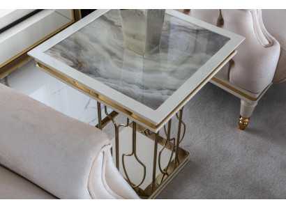 Bijzettafel Wit Salontafel Luxe Woonkamer Meubels Metaal Elegant Modern