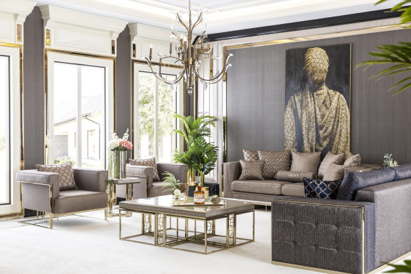 Bijzettafel Grijs Modern Houten Ontwerp Woonkamer Meubels Luxe Elegant Tafel