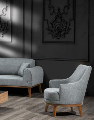 Fauteuil van 1 zitplaats voor in de woonkamer, houten frame met textielbekleding.