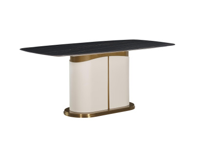 Ontwerper eettafel Luxe eetkamertafels Gestoffeerd houten leren tafel Ovaal meubilair