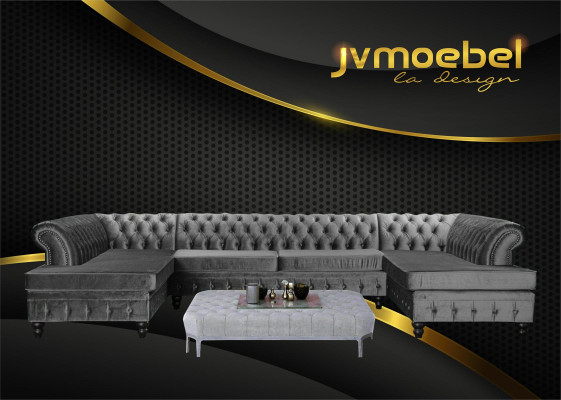 Stel Luxe Moderne Hoekbank U-vorm Chesterfield en Salontafel Woonkamer Textiel