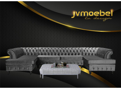 Stel Luxe Moderne Hoekbank U-vorm Chesterfield en Salontafel Woonkamer Textiel