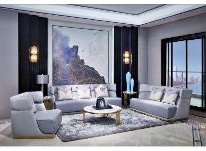 Luxe grijs met gouden elementen Jugendstil woonkamer set 3+2+1
