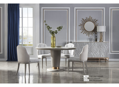 Elegante Art Nouveau stoelenset Moderne witte ensemble voor 8 personen.