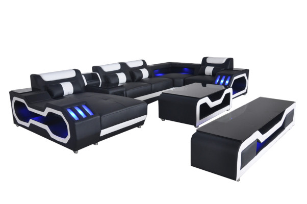 Leren bankstellen hoekbank ontwerp bank woonlandschap + salontafel + RTV USB nieuw