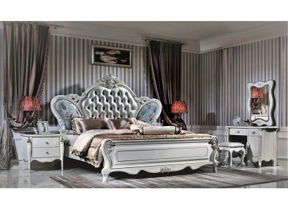 Ontwerp Slaapkamer 3-delig Bed 2x Nachtkastje Klassiek Luxe Beddenset Leer