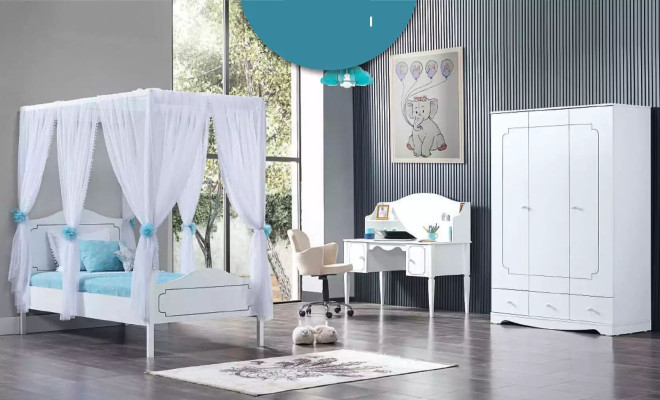 Kinderkamer Slaapkamer Bed Hemelbed 100x200cm Wit Hout Bedden
