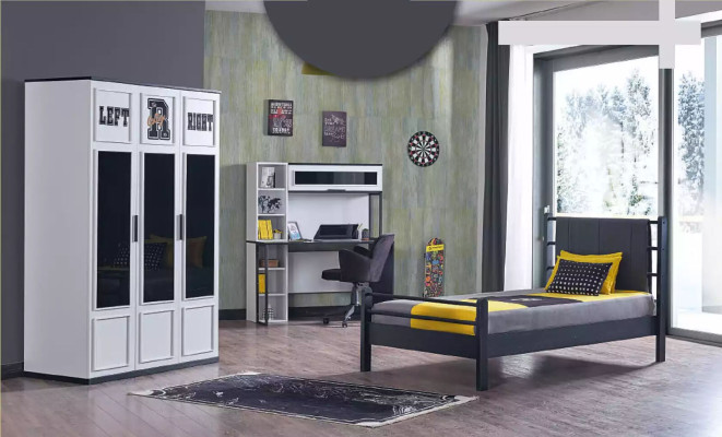 Bed kinderkamer Bedden Meubels Bedden Zwart Gele slaapkamer 3-delig
