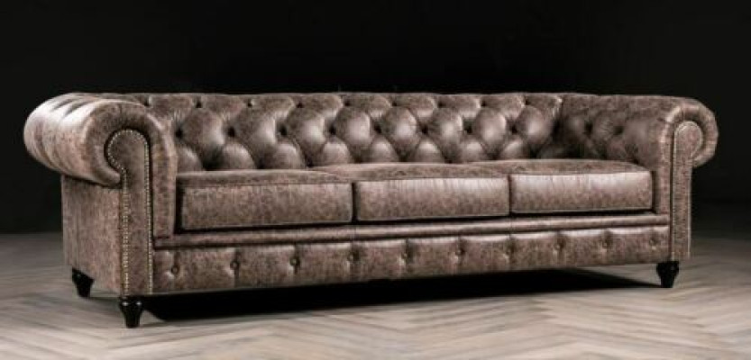 Mens Club Chesterfield Sofa Bank Leder Bekleding Driezitter Bruin NIEUW