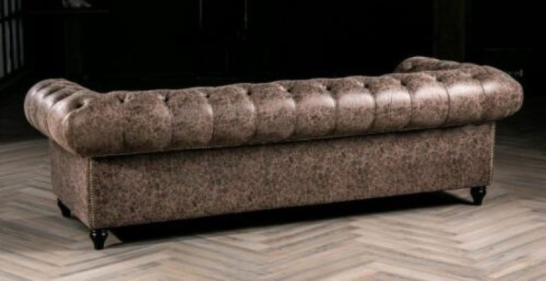 Mens Club Chesterfield Sofa Bank Leder Bekleding Driezitter Bruin NIEUW